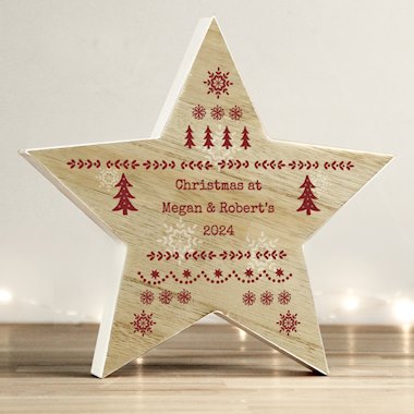 Personalised Christmas Fair Isle Wooden Star Ornament