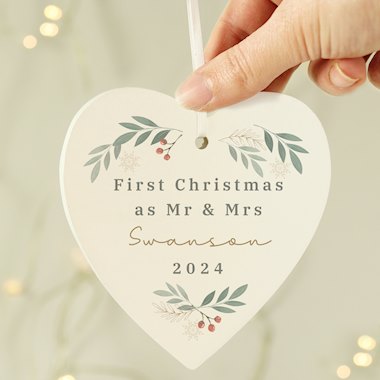 Personalised Christmas Foliage Hanging Heart Decoration (New for Xmas 2025)