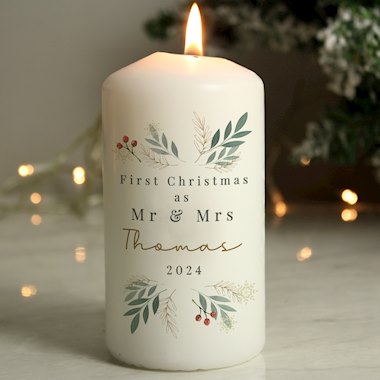 Personalised Christmas Foliage Pillar Candle (New for Xmas 2025)