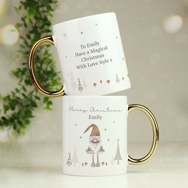 Personalised Christmas Gonk Gold Handed Mug (New for Xmas 2025)