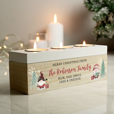 Personalised Christmas Gonk Triple Tea Light Box (New for Xmas 2025)