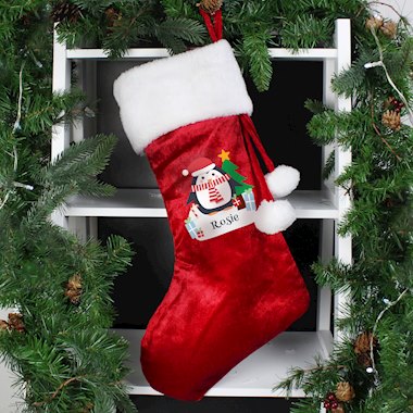 Personalised Christmas Penguin Red Stocking