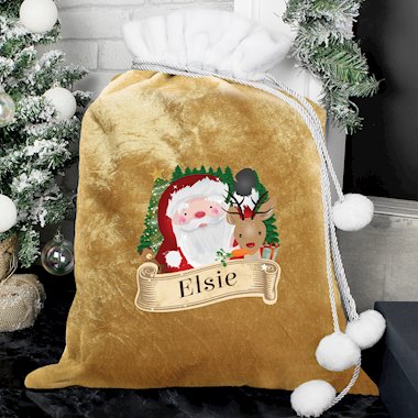 Personalised Christmas Gold Santa Sack