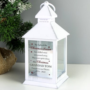 Personalised Christmas Season Memorial White Lantern