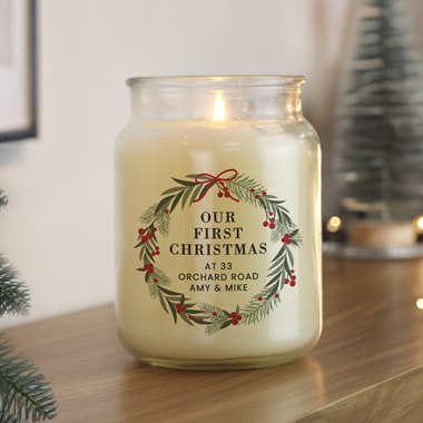 Personalised Christmas Wreath Large Candle Jar