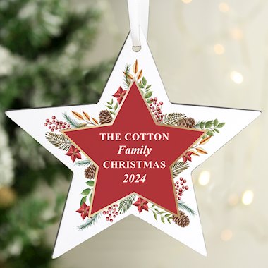 Personalised Christmas Wreath Wooden Star Decoration (New for Xmas 2025)