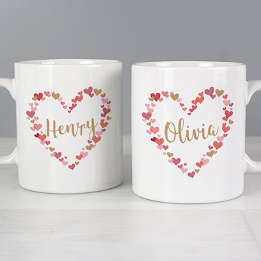 Personalised Confetti Hearts Wedding Mug Set