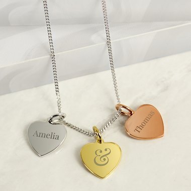 Personalised Couples Gold Rose Gold and Silver 3 Hearts Necklace
