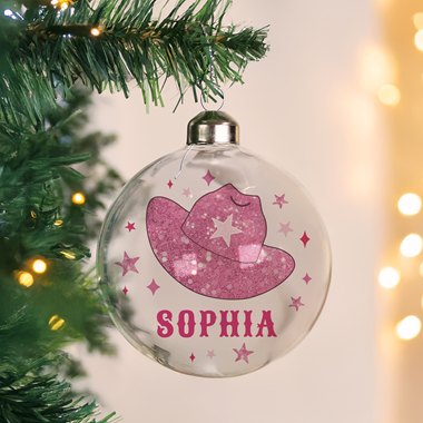 Personalised Cowgirl Hat Christmas Bauble