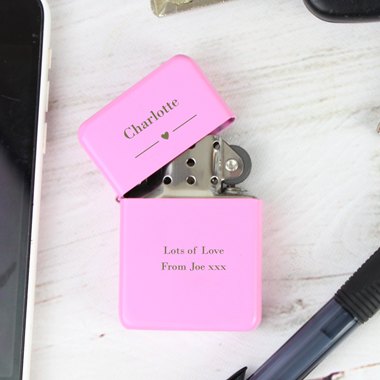 Personalised Decorative Heart Pink Lighter