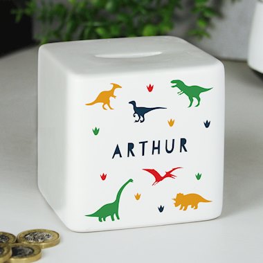 Personalised Dinosaur Ceramic Square Money Box