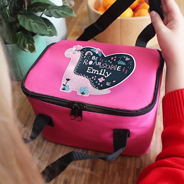 Personalised Dinosaur Pink Lunch Bag
