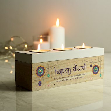 Personalised Diwali Triple Tealight Box