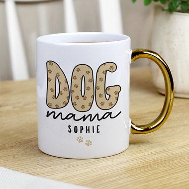 Personalised Dog Mama Gold Handle Mug