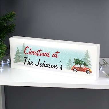 Personalised Driving Home For Christmas Wooden Block Sign
