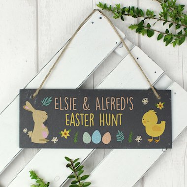 Personalised Easter Egg Hunt Slate Hanging Sign