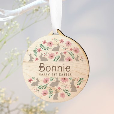 Personalised Easter Round Wooden Decoration