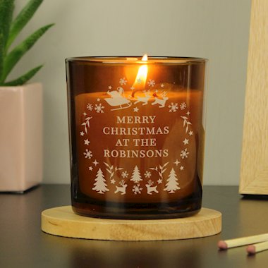 Personalised Engraved Christmas Amber Glass Candle (New for Xmas 2024)