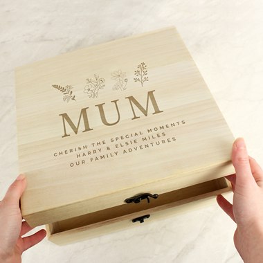Personalised Engraved Floral Wooden Keepsake Box
