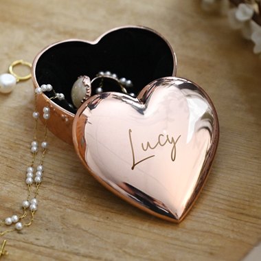 Personalised Engraved Rose Gold Heart Trinket Box