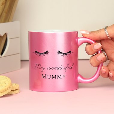 Personalised Eyelashes Pink Glitter Mug