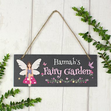 Personalised "Fairy Garden" Printed Hanging Slate Plaque