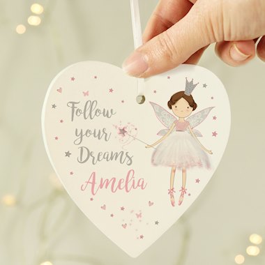 Personalised Fairy Princess Wooden Heart Decoration