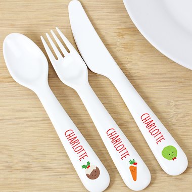 Personalised First Christmas Dinner 3 Piece Plastic Cutlery Set