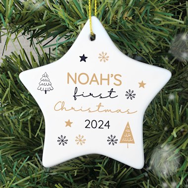 Personalised First Christmas Star Christmas Tree Decoration (New for Xmas 2024)