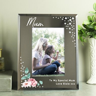 Personalised Floral 6x4 Diamante Glass Photo Frame