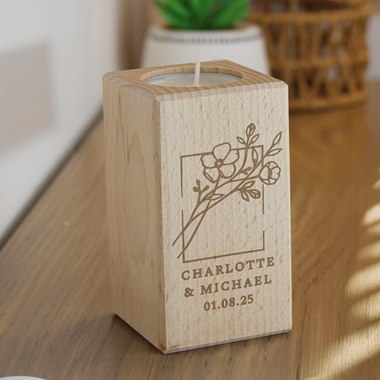 Personalised Floral Bouquet Wooden Tealight Holder