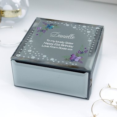 Personalised Floral Butterfly Diamante Glass Trinket Box