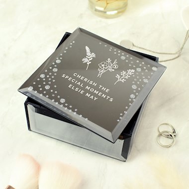 Personalised Floral Diamante Mirrored Trinket Box