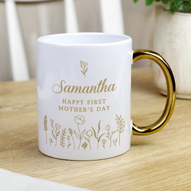 Personalised Floral Gold Handle Mug