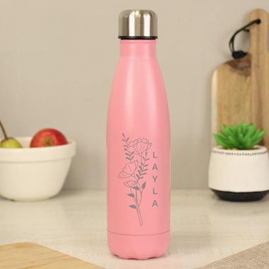 Personalised Floral Pink Metal Insulated Drinks Bottle