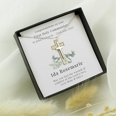 Personalised Floral Religious Sentiment Cross Necklace and Box