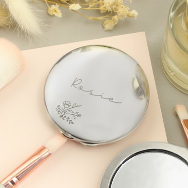 Personalised Floral Round Compact Mirror