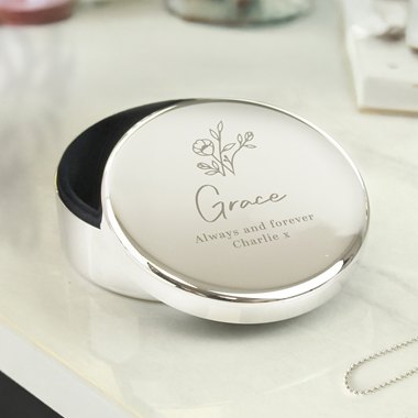 Personalised Floral Round Trinket Box