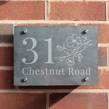 Personalised Floral Slate House Sign