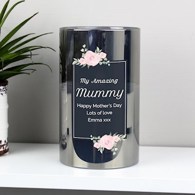 Personalised Floral Smoked Glass LED Candle