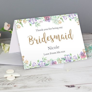 Personalised Bridesmaid Floral Watercolour Wedding Card