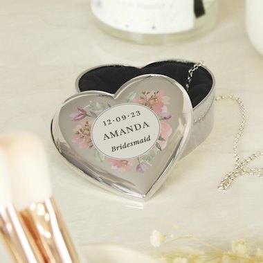 Personalised Floral Watercolour Heart Trinket Box