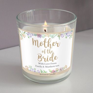 Personalised Mother of the Bride Floral Watercolour Wedding Scented Jar Candle
