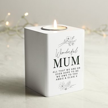 Personalised Floral White Wooden Tea light Holder