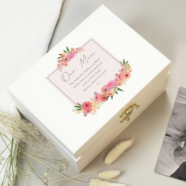 Personalised Floral Wishes White Wooden Keepsake Box