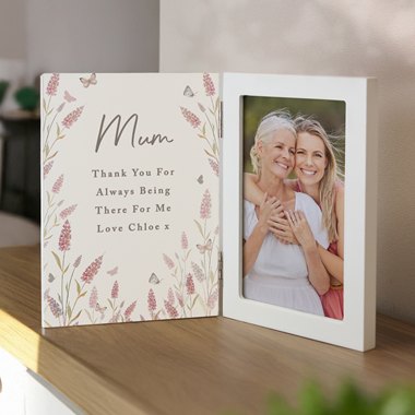 Personalised Floral Wooden Hinged 6x4 Photo Frame