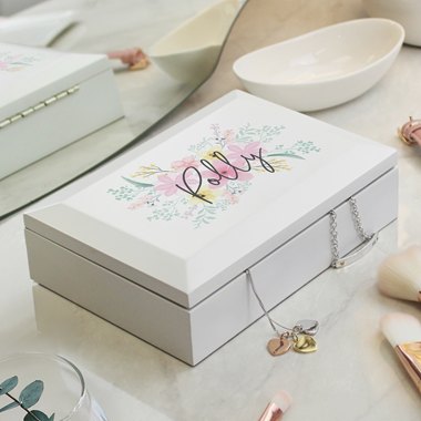 Personalised Floral Wooden Jewellery Box