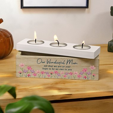Personalised Floral Wooden Triple Tea Light Box