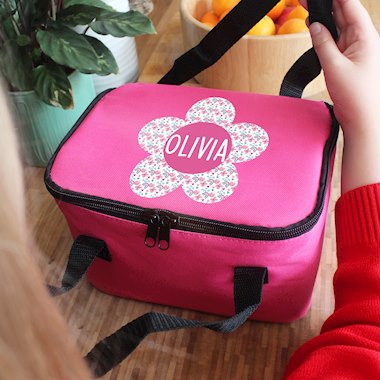 Personalised Flower Pink Lunch Bag