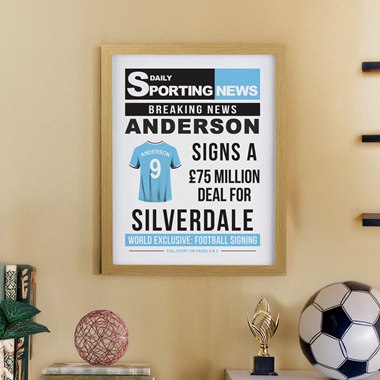 Personalised Football News Oak Poster Frame
